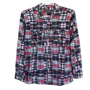 Siegfried Vintage Plaid Patchwork Long Sleeve Button Down Shirt